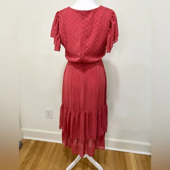 Lulus Mauve Have Harmony Swiss Dot Ruffled Faux Wrap Midi Dress - Picture 3 of 5